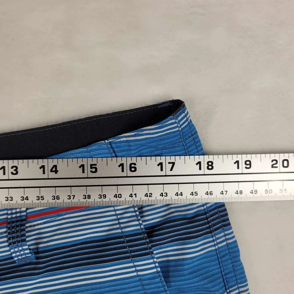 Quiksilver Amphibian Board Shorts Men's 36 Blue Striped‎ Swim Pool Beach